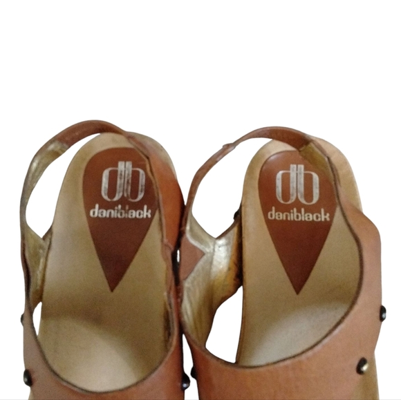 DANIBLACK Studded Brown Leather Cork Wedge Sandals Size 8.5 - Picture 5 of 11